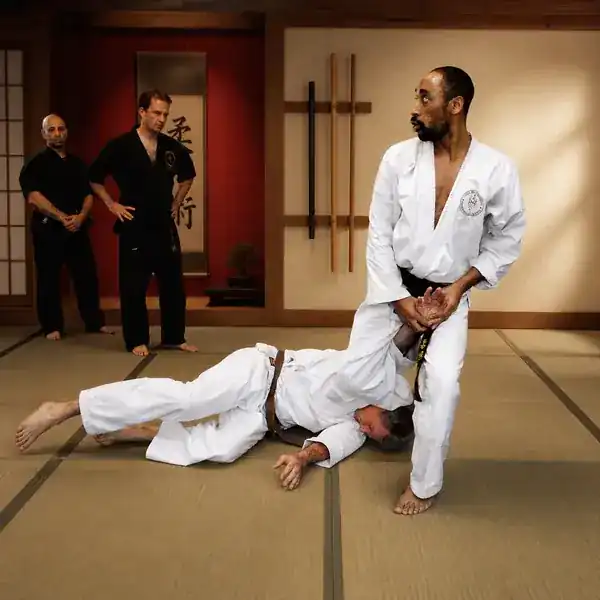 Instructor observing a private Japanese Ju-Jitsu standing technique