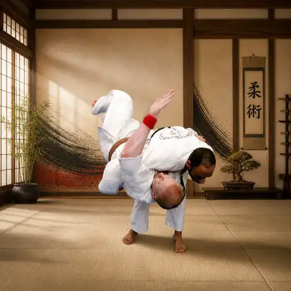Adult Ju-Jitsu throw training in a traditional dojo